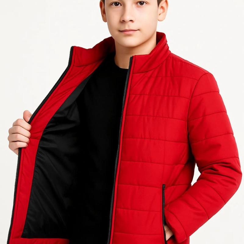 Şişme Mont Hafif ve Sıcak Tutucu Kışlık Fermuarlı Su İtici Rahat Günlük Mont Kapüşonuz Modern Tasarım - Kırmızı