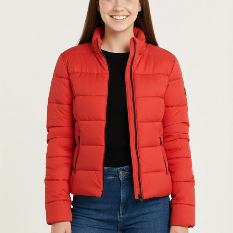 Şişme Mont Hafif ve Sıcak Tutucu Kışlık Fermuarlı Su İtici Rahat Günlük Mont Kapüşonuz Modern Tasarım - Kırmızı