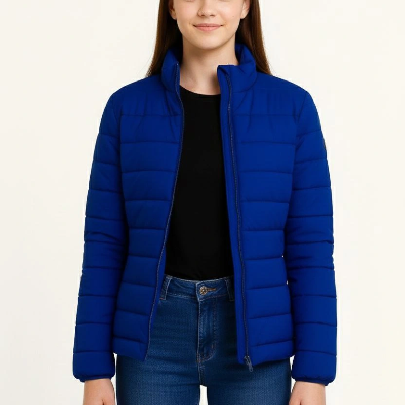 Şişme Mont Hafif ve Sıcak Tutucu Kışlık Fermuarlı Su İtici Rahat Günlük Mont Kapüşonuz Modern Tasarım - Saks Mavisi