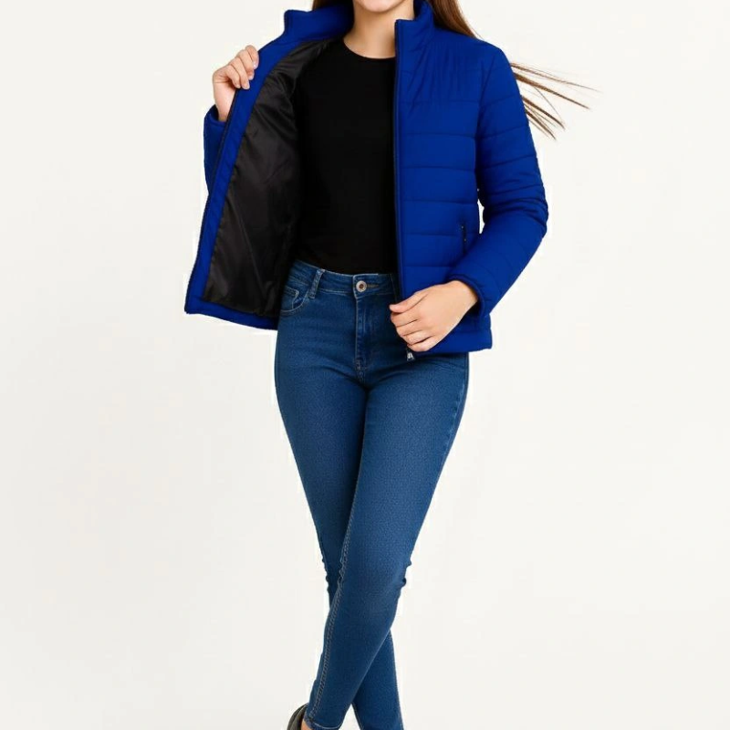 Şişme Mont Hafif ve Sıcak Tutucu Kışlık Fermuarlı Su İtici Rahat Günlük Mont Kapüşonuz Modern Tasarım - Saks Mavisi