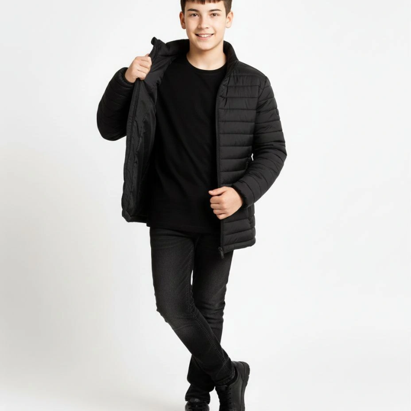 Şişme Mont Hafif ve Sıcak Tutucu Kışlık Fermuarlı Su İtici Rahat Günlük Mont Kapüşonuz Modern Tasarım - Siyah