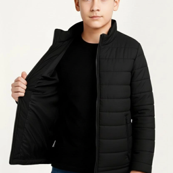 Şişme Mont Hafif ve Sıcak Tutucu Kışlık Fermuarlı Su İtici Rahat Günlük Mont Kapüşonuz Modern Tasarım - Siyah