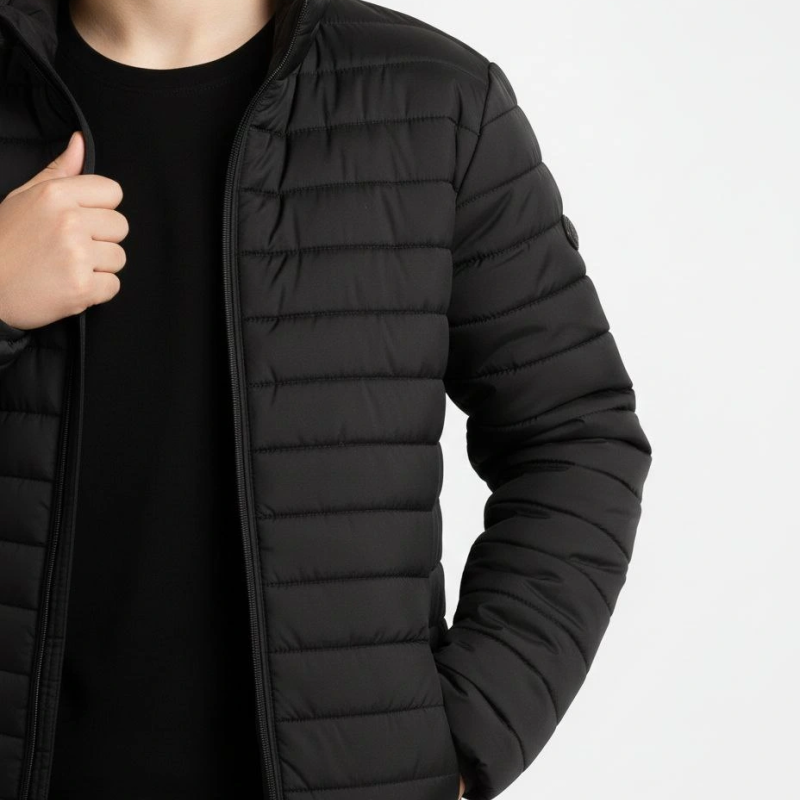 Şişme Mont Hafif ve Sıcak Tutucu Kışlık Fermuarlı Su İtici Rahat Günlük Mont Kapüşonuz Modern Tasarım - Siyah