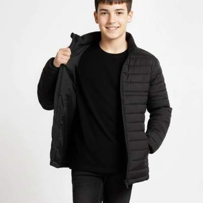 Şişme Mont Hafif ve Sıcak Tutucu Kışlık Fermuarlı Su İtici Rahat Günlük Mont Kapüşonuz Modern Tasarım - Siyah