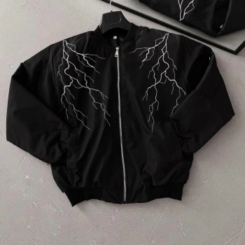 Siyah Bomber Mont – Beyaz Şimşek Desenli -