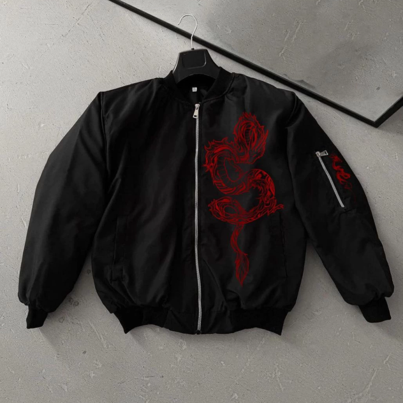 Siyah Bomber Mont – Kırmızı -