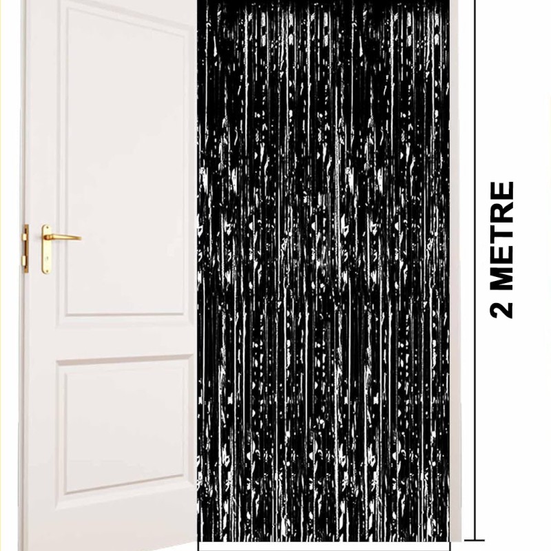Siyah Ekstra Metalize Parlak Saçaklı Arka Fon Perde