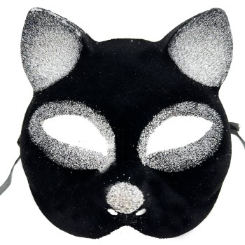 Siyah Gümüş Simli Kedi Maskesi