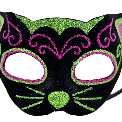 Siyah Kadife İşlemeli Kedi Maskesi