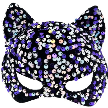 Siyah Kadife Mor Beyaz Pullu Parti Maskesi