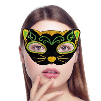 Siyah Kadife Sarı Yeşil Simli Kedi Maskesi