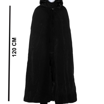 Siyah Kapüşonlu 120 cm Pelerin ve Beyaz Boyanabilir Tam Yüz Maske