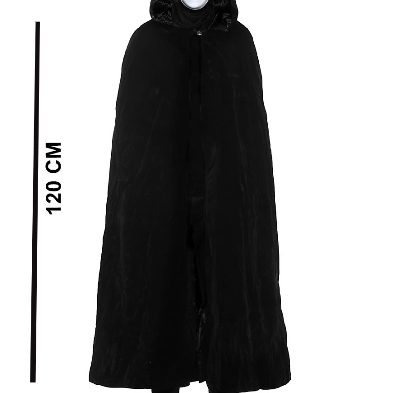 Siyah Kapüşonlu 120 cm Pelerin ve Beyaz Boyanabilir Tam Yüz Maske