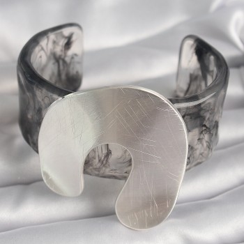 Siyah Mermer Desen Akrilik Plaka Vintage Kadın Bilezik