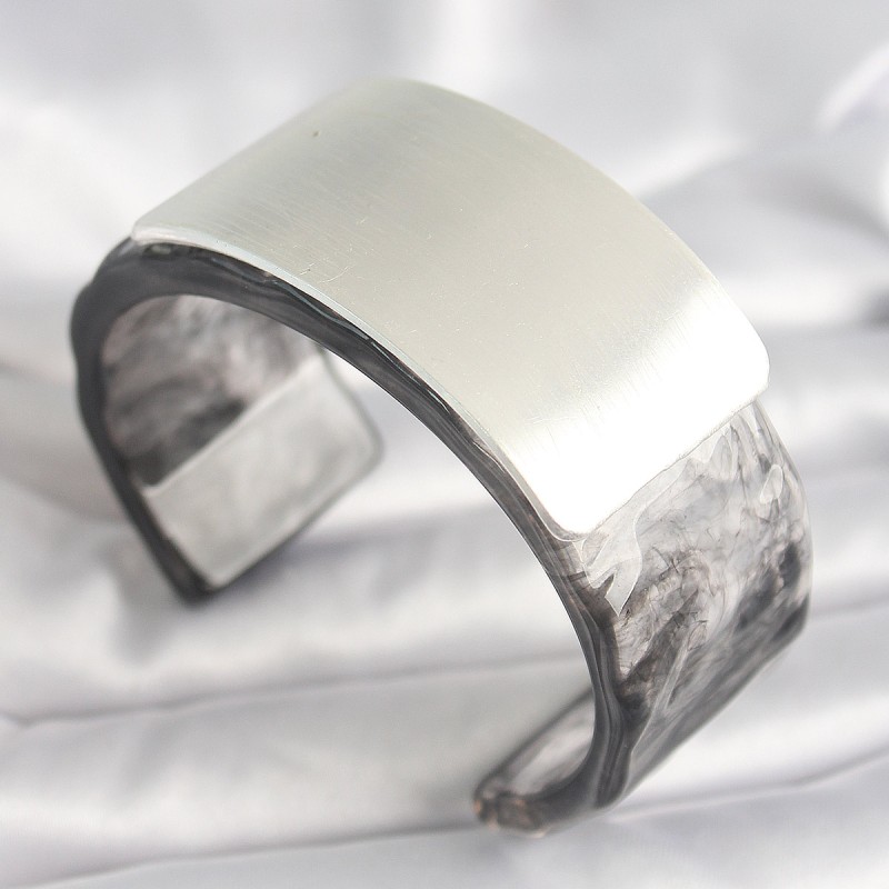 Siyah Mermer Desen Akrilik Plastik Dikdörtgen Plaka Model Vintage Kadın Bilezik