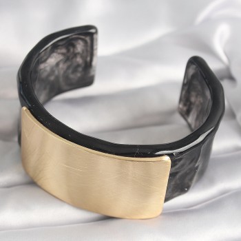 Siyah Mermer Desen Akrilik Plastik Gol Dikdörtgen Plaka Model Vingtage Kadın Bilezik