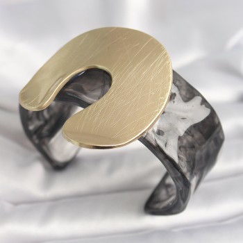 Siyah Mermer Desen Akrilik Plastik Gold Nal Model Plaka Vintage Kadın Bilezik