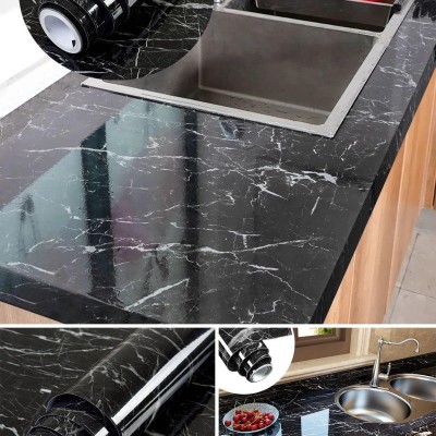 Siyah Mermer Desenli Yapışkanlı Kaplama Kağıdı 5 Metre