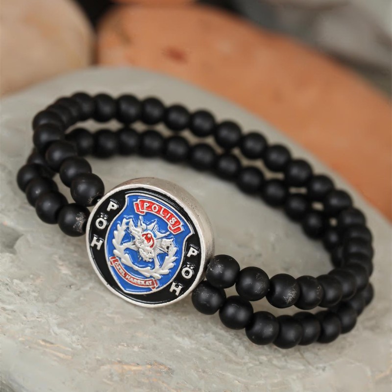 Siyah Renk Çift Sıra Oniks Doğal Taş PÖH Tasarımlı Erkek Bileklik