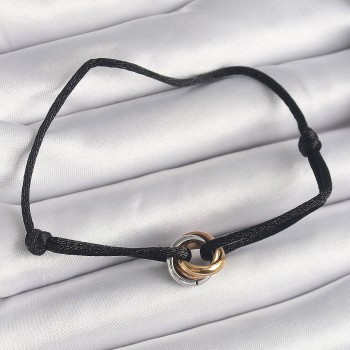 Siyah Renk İpli Asansörlü Mix Renk Çelik Halka Model Kadın Bileklik