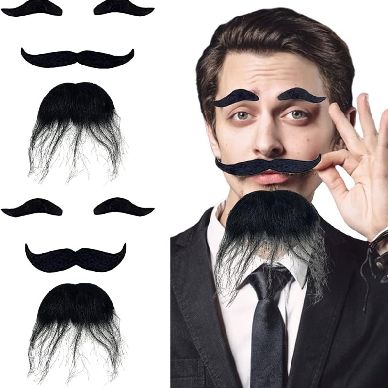 Siyah Renk Kendinden Yapışkanlı Takma Sakal Bıyık ve Kaş Seti 