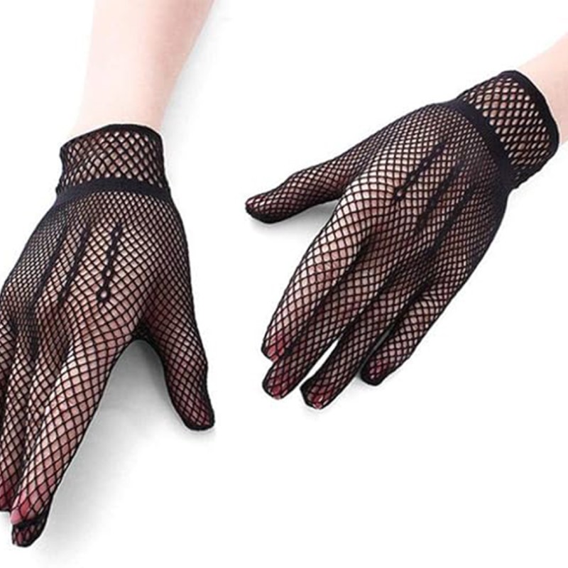 Siyah Renk Likralı File Eldiven Parmaklı Örgü Eldiven Yetişkin Boy