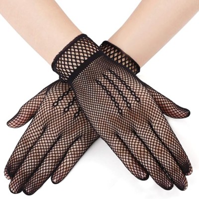 Siyah Renk Likralı File Eldiven Parmaklı Örgü Eldiven Yetişkin Boy