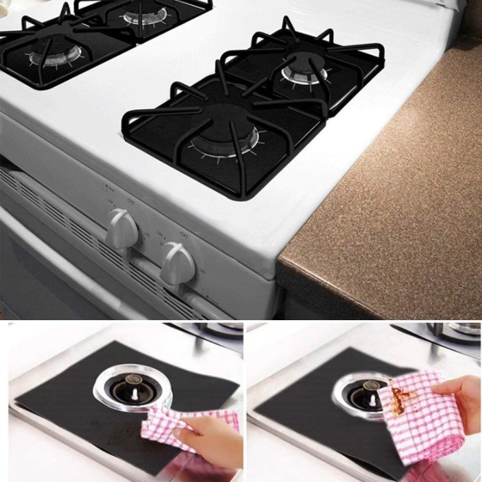  Siyah Renk Ocak Koruyucu Folyo Yanmaz Yapışmaz 4'lü Set