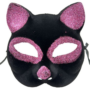 Siyah Renk Pembe Simli Kedi Maskesi