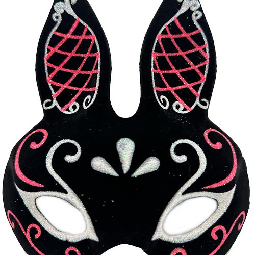 Siyah Süet Tavşan Maskesi Simli 