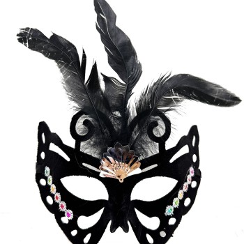 Siyah Süet Tüylü Kelebek Figür Parti Maskesi