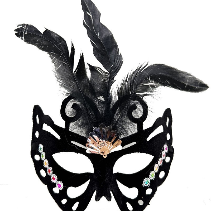 Siyah Süet Tüylü Kelebek Figür Parti Maskesi