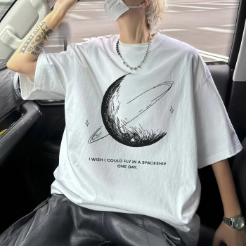 Siyah Tişört Grafik Genç Emo Vintage Gotik Rahat Büyük Beden Kısa Kollu Tişört- Beyaz -