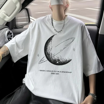 Siyah Tişört Grafik Genç Emo Vintage Gotik Rahat Büyük Beden Kısa Kollu Tişört- Beyaz -