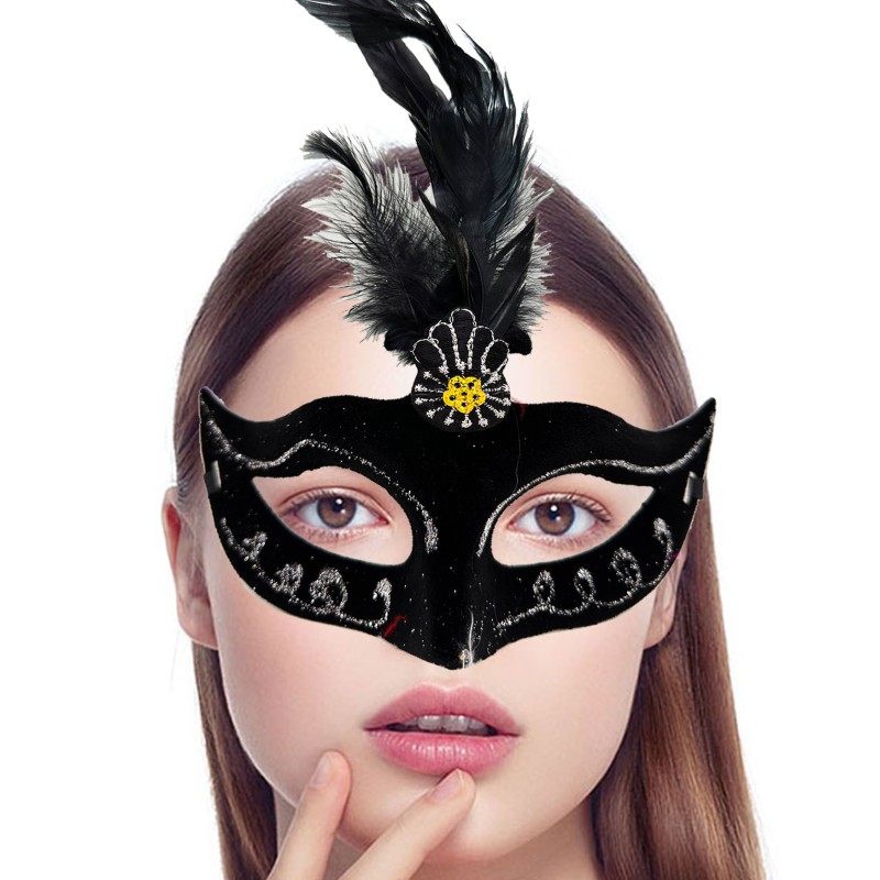 Siyah Tüylü Süet Parti Maskesi