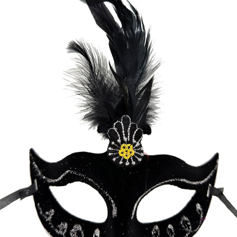 Siyah Tüylü Süet Parti Maskesi