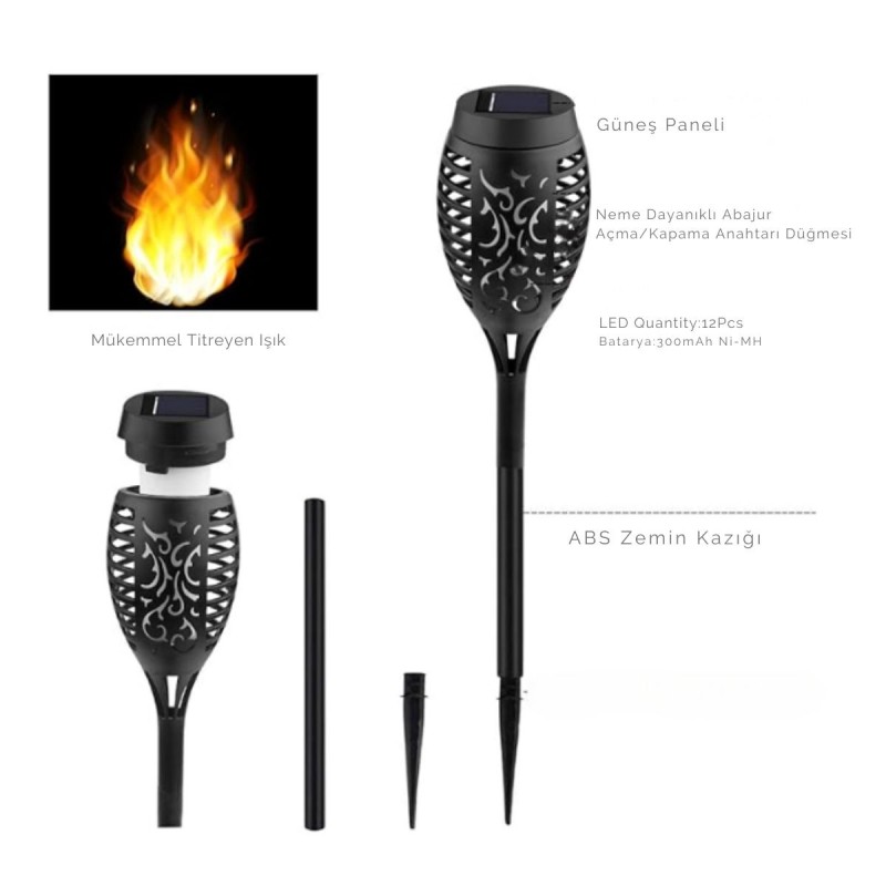 Solar Alev Efektli Bahçe Lambası