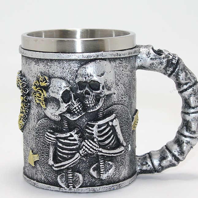 Sonsuz Aşk İskelet Tasarımlı 3D Kabartmalı Çelik Kupa Bardak