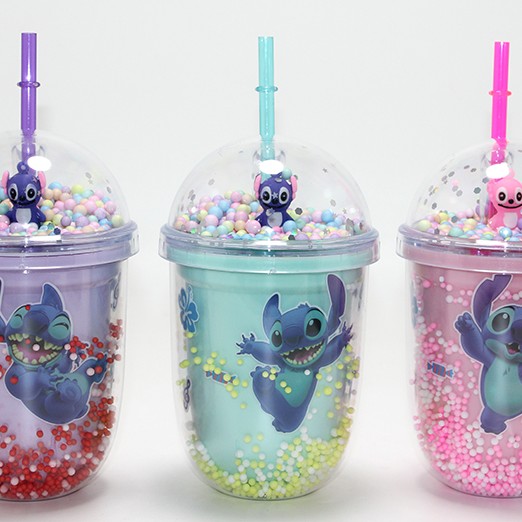 Stitch Figürlü Pipetli Kapaklı Kupa Bardak 