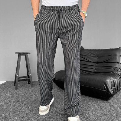 Su Yolu Çizgili Cepli Pantalon - Siyah -