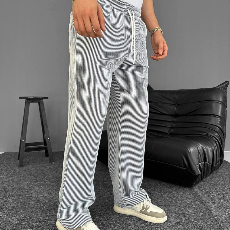 Su Yolu Çizgili Cepli Pantalon Yazlık - Gri -