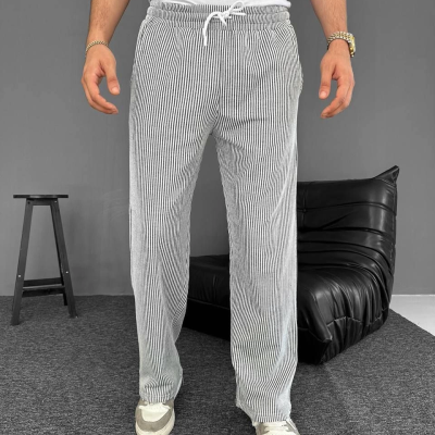 Su Yolu Çizgili Cepli Pantalon Yazlık - Gri -