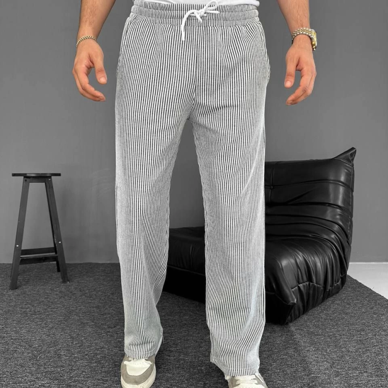 Su Yolu Çizgili Cepli Pantalon Yazlık - Gri -