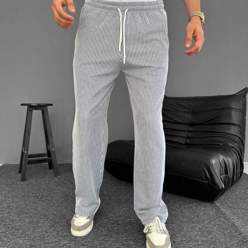 Su Yolu Çizgili Cepli Pantalon Yazlık - Gri -