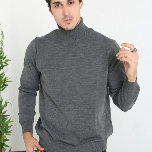 Tam Boğazlı Balıkçı Yaka Dokuma Triko - Füme -