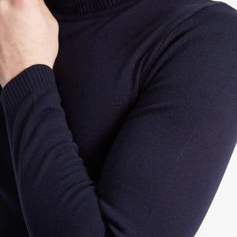 Tam Boğazlı Balıkçı Yaka Dokuma Triko - Lacivert