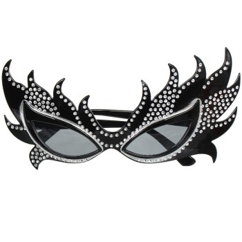 Taşlı Siyah Alev Parti Gözlüğü 