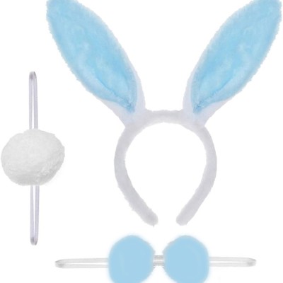 Tavşan Kostüm Seti Mavi Renk - Taç, Papyon, Ponpon, Kuyruk