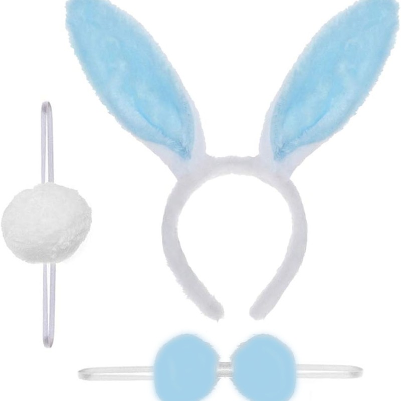 Tavşan Kostüm Seti Mavi Renk - Taç, Papyon, Ponpon, Kuyruk