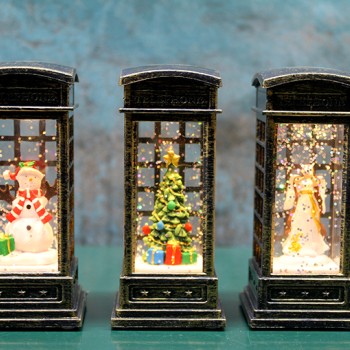 Telefon Kulübeli Işıklı Kar Küresi Siyah Tasarım